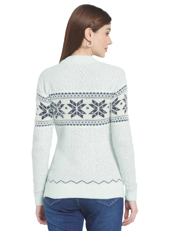 Mettle Women White  Olive Green Floral Printed Pullover