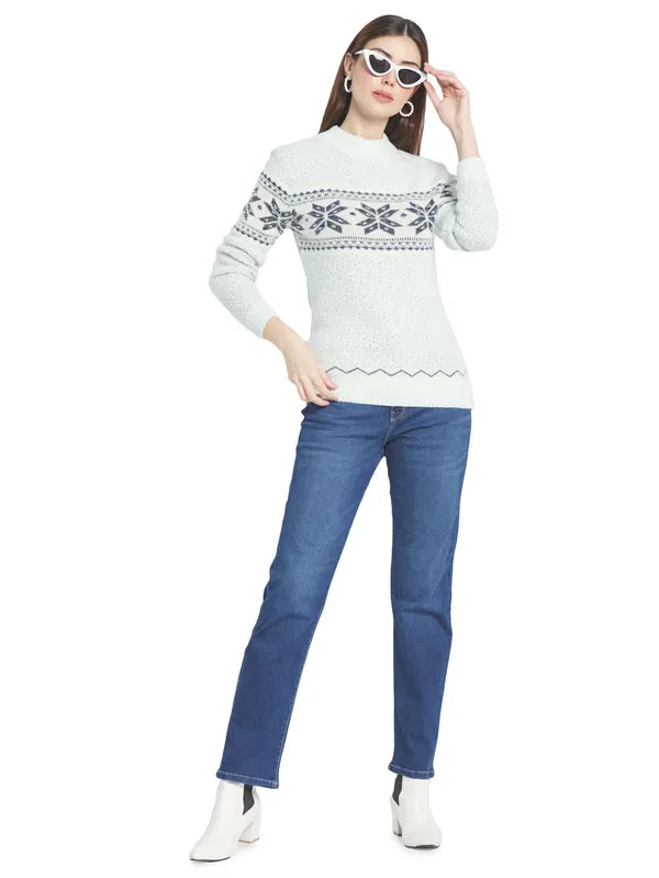 Mettle Women White  Olive Green Floral Printed Pullover