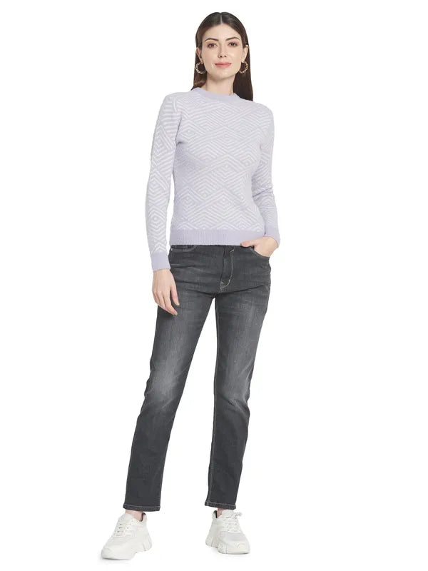 Mettle Women Purple White Printed Pullover