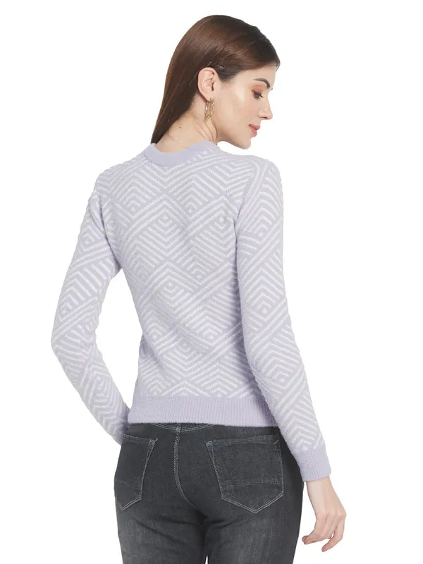 Mettle Women Purple White Printed Pullover