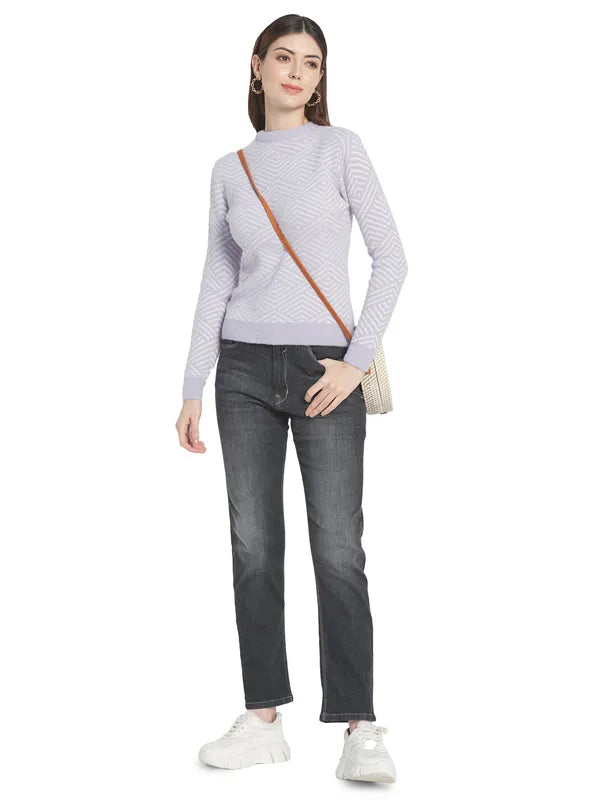 Mettle Women Purple White Printed Pullover