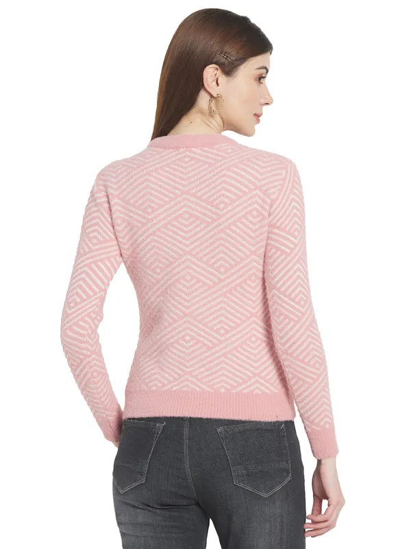 Mettle Women Coral  White Printed Pullover