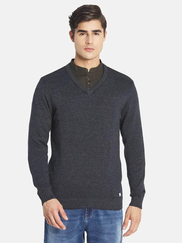 METTLE Men Grey V Neck Pullover - Main Image