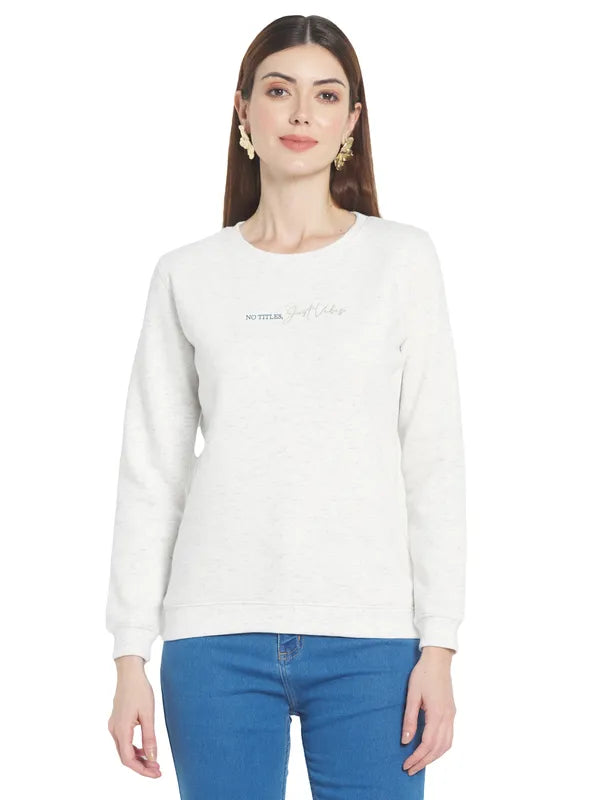Mettle Women White Solid Sweatshirt