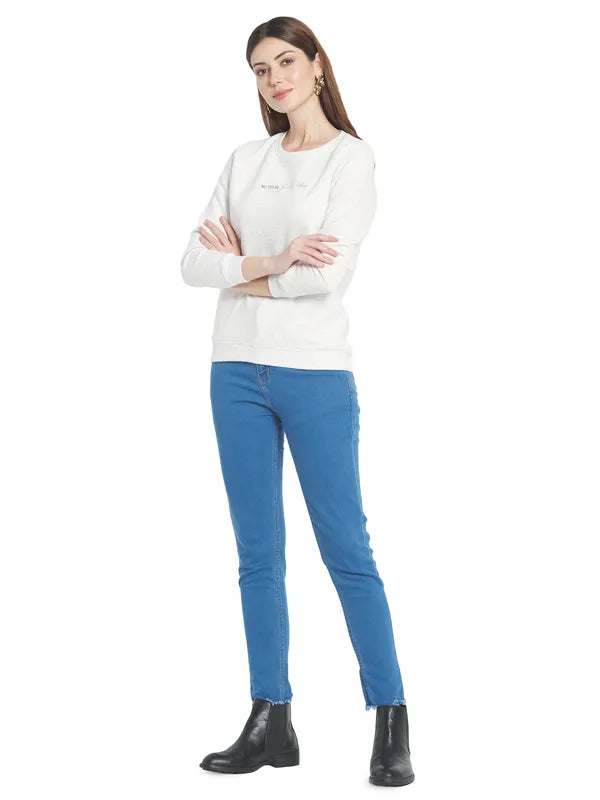 Mettle Women White Solid Sweatshirt