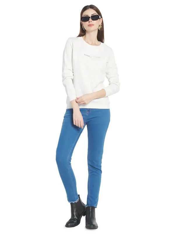 Mettle Women White Solid Sweatshirt