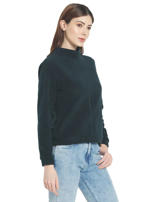Mettle Women Green Solid Sweatshirt