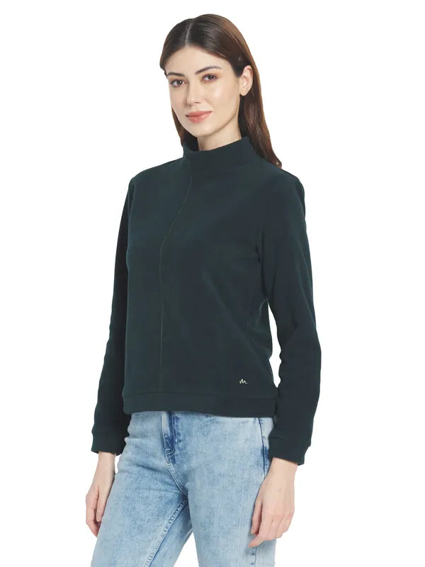 Mettle Women Green Solid Sweatshirt