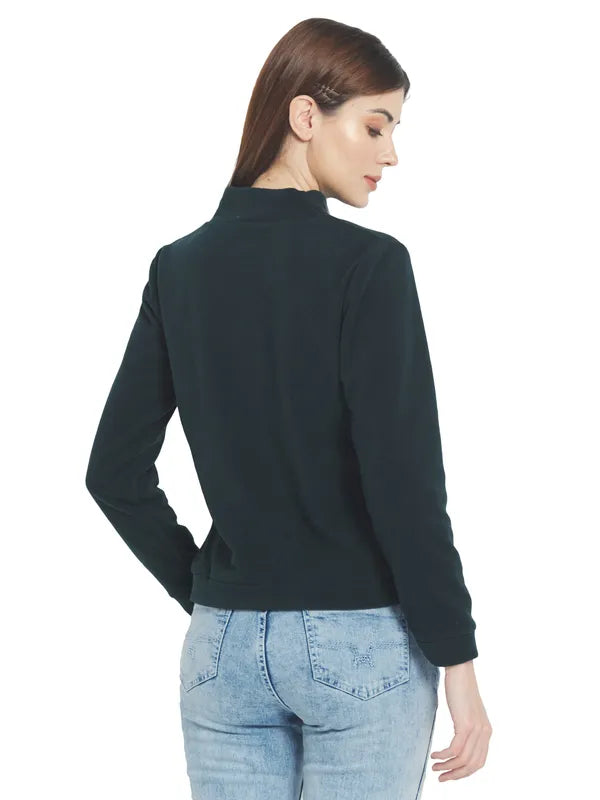 Mettle Women Green Solid Sweatshirt