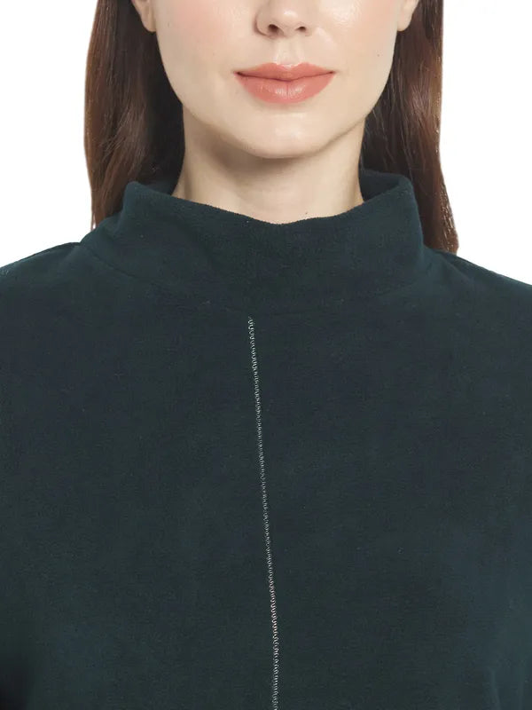 Mettle Women Green Solid Sweatshirt