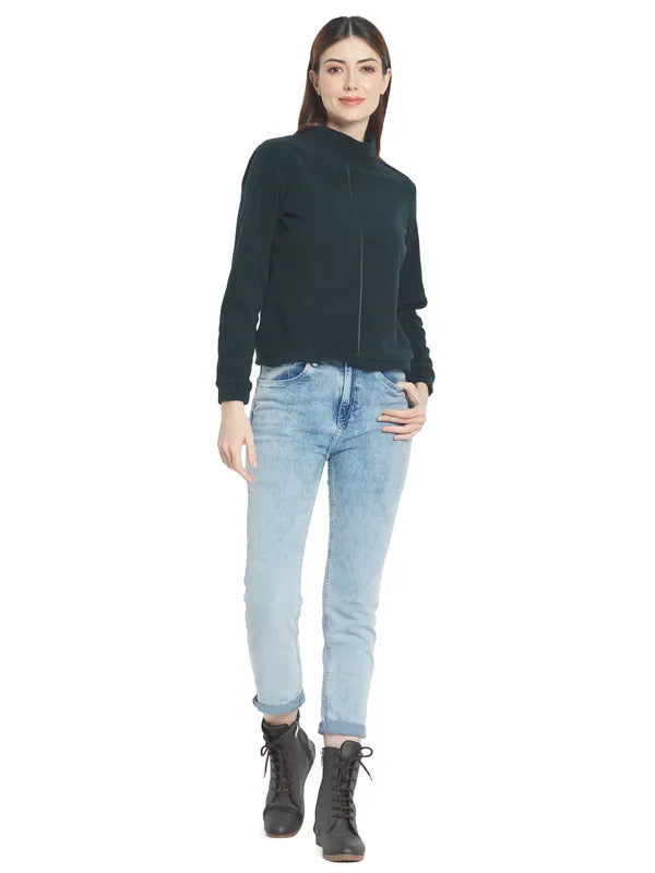 Mettle Women Green Solid Sweatshirt