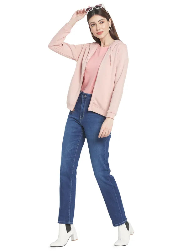 Mettle Women Pink Solid Hooded Sweatshirt