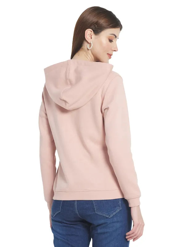 Mettle Women Pink Solid Hooded Sweatshirt