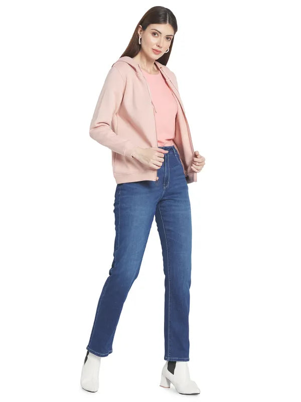 Mettle Women Pink Solid Hooded Sweatshirt