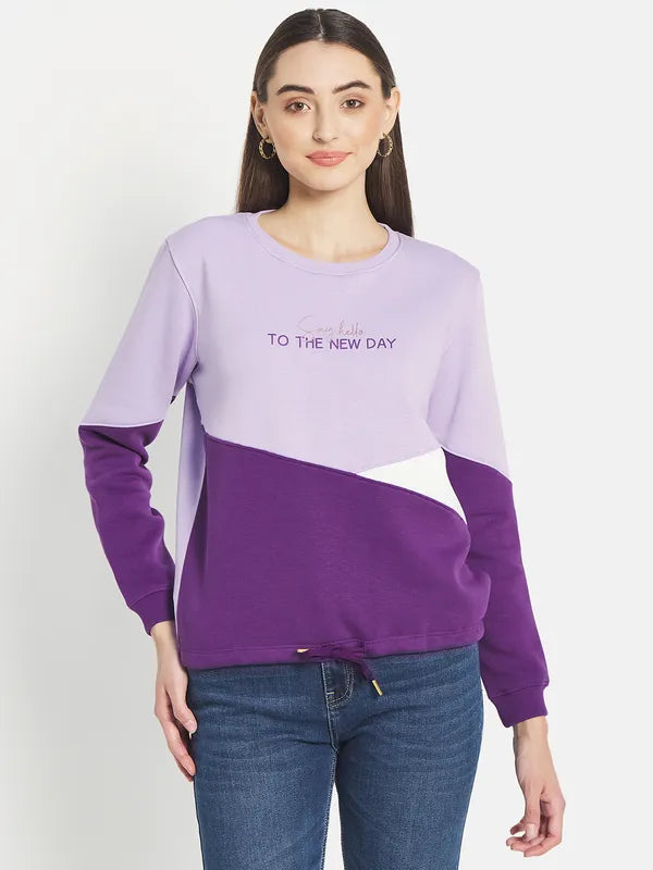 Mettle Women Purple Colourblocked Sweatshirt