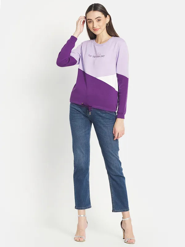Mettle Women Purple Colourblocked Sweatshirt