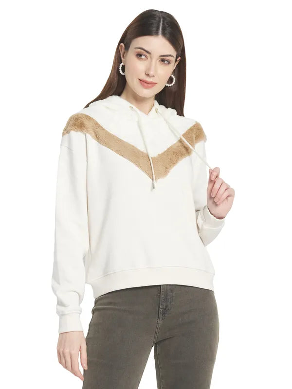 Mettle Women Cream-Coloured Hooded Sweatshirt