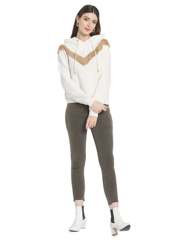 Mettle Women Cream-Coloured Hooded Sweatshirt