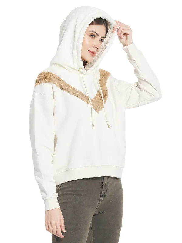 Mettle Women Cream-Coloured Hooded Sweatshirt