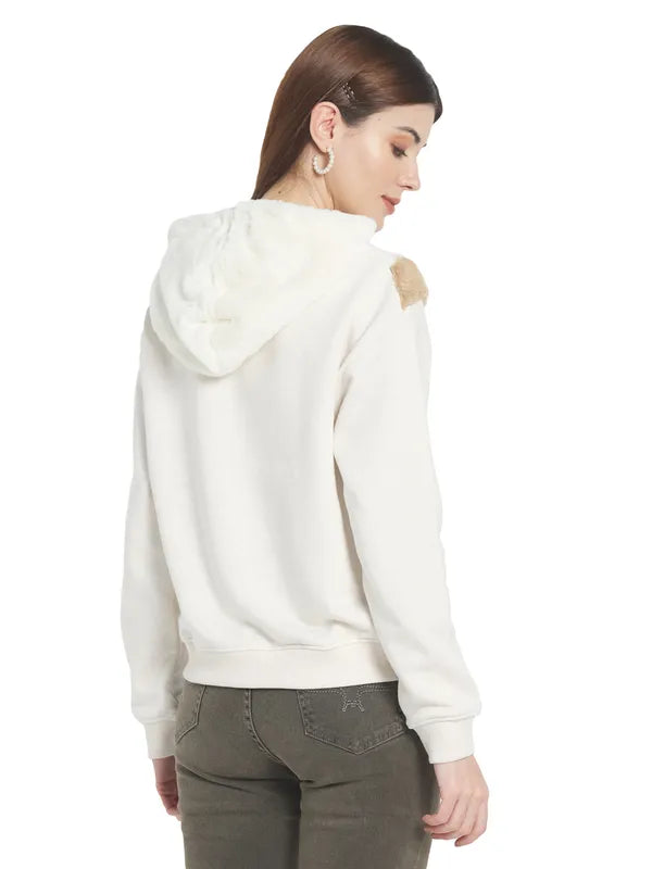 Mettle Women Cream-Coloured Hooded Sweatshirt