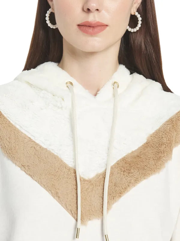 Mettle Women Cream-Coloured Hooded Sweatshirt