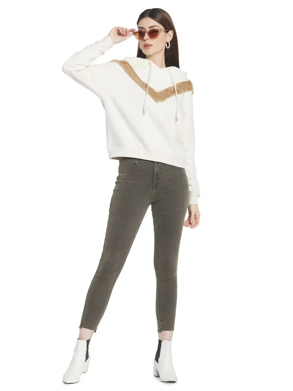 Mettle Women Cream-Coloured Hooded Sweatshirt
