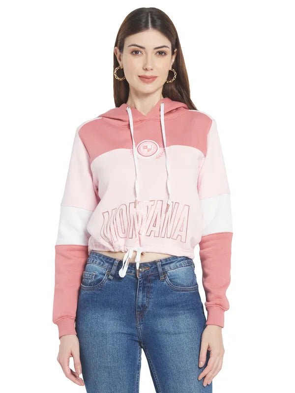 Mettle Women Pink Colourblocked Hooded Sweatshirt
