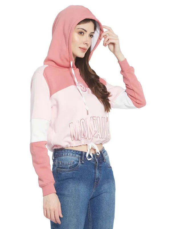Mettle Women Pink Colourblocked Hooded Sweatshirt