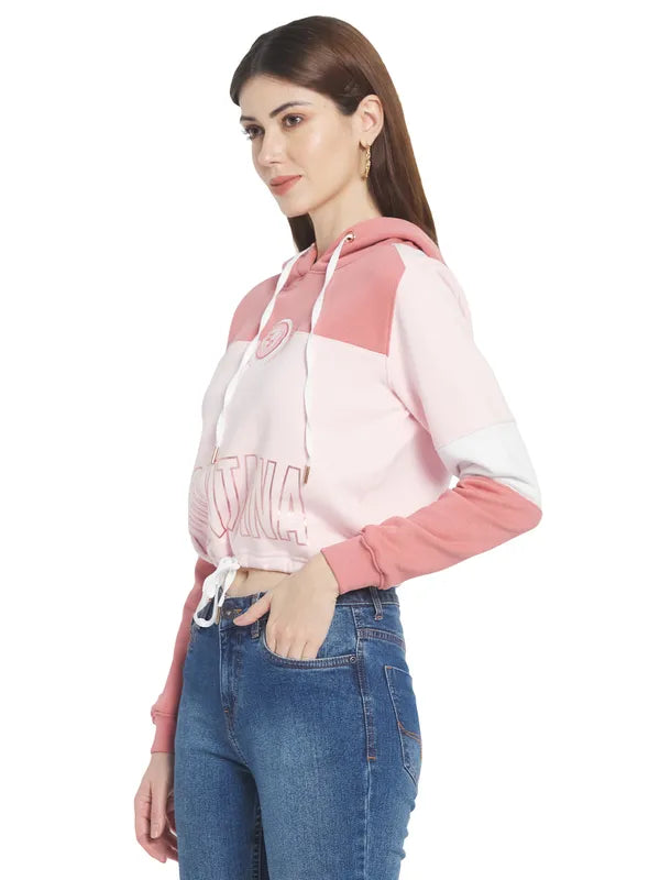 Mettle Women Pink Colourblocked Hooded Sweatshirt