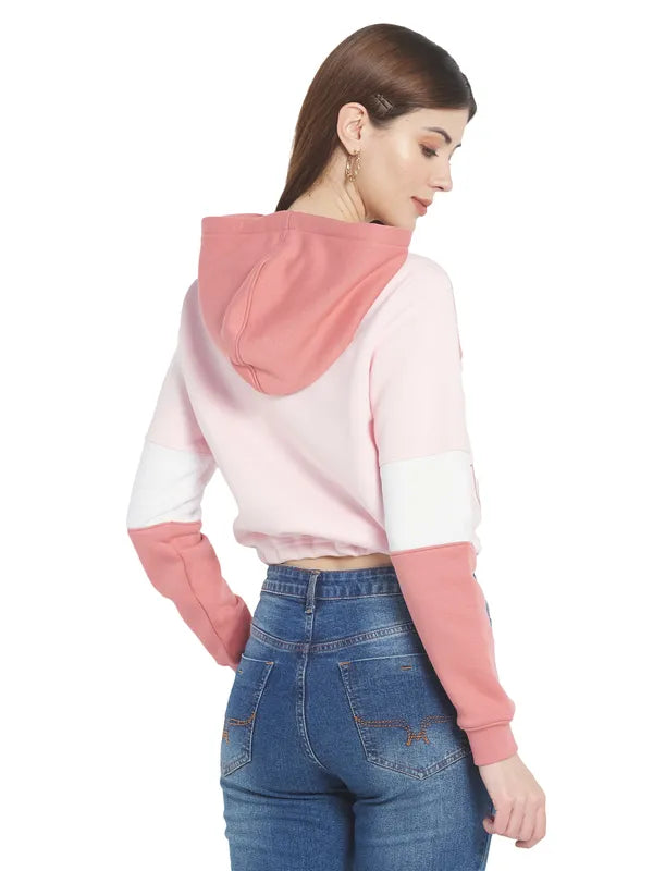 Mettle Women Pink Colourblocked Hooded Sweatshirt