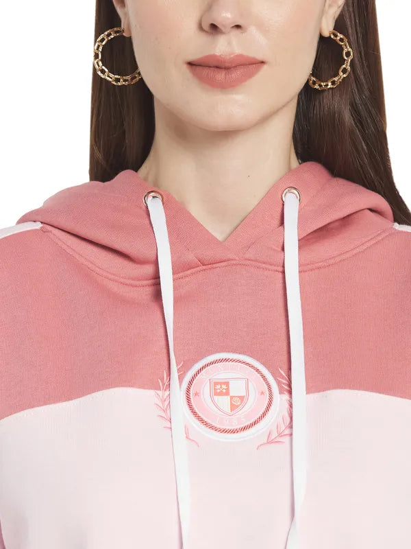 Mettle Women Pink Colourblocked Hooded Sweatshirt