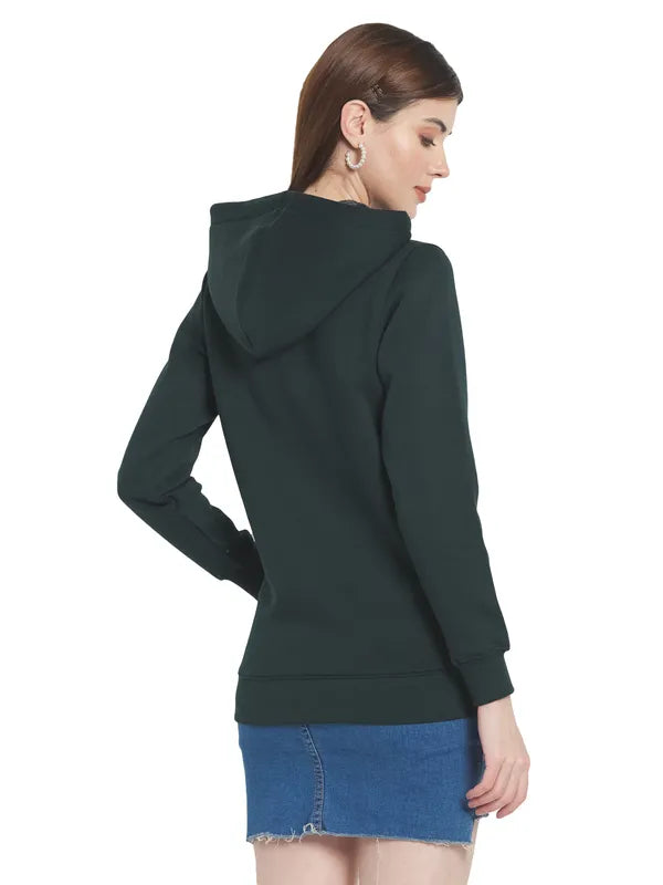 Mettle Women Green Printed Hooded Sweatshirt