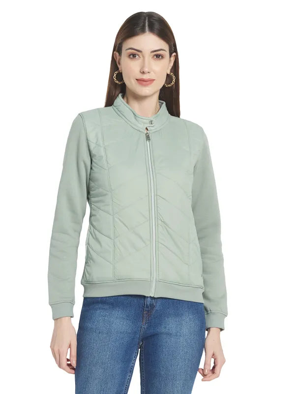 Mettle Women Green Solid Sweatshirt