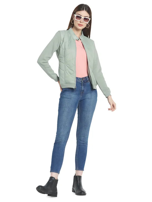 Mettle Women Green Solid Sweatshirt