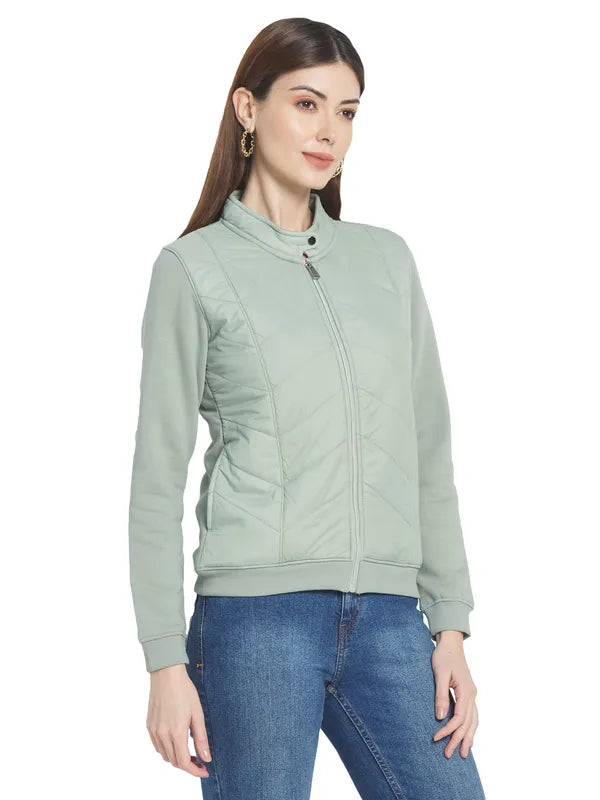 Mettle Women Green Solid Sweatshirt