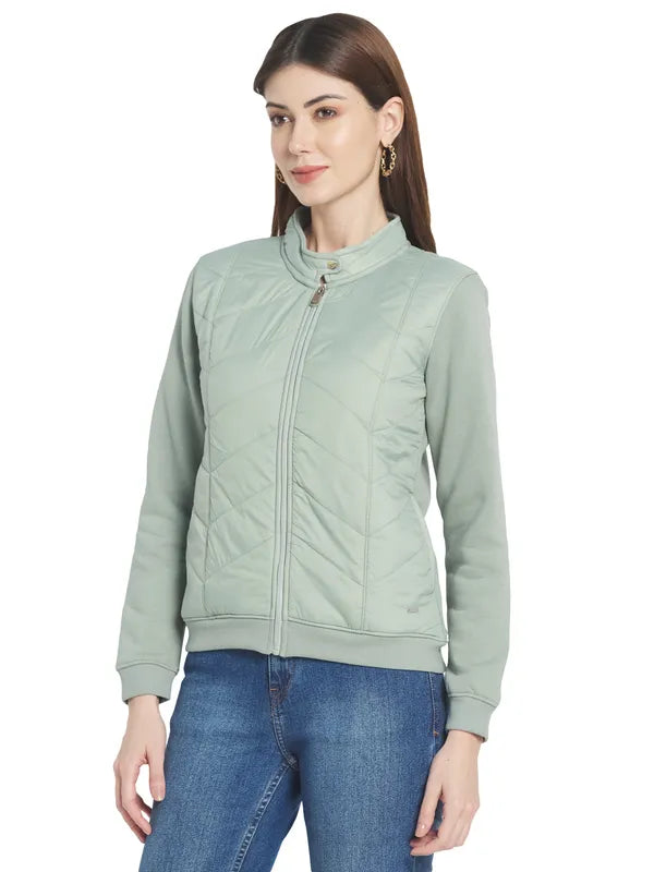 Mettle Women Green Solid Sweatshirt