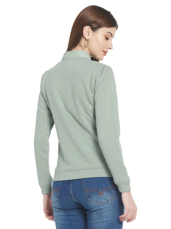 Mettle Women Green Solid Sweatshirt