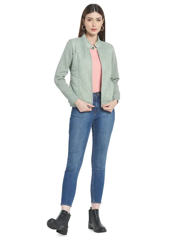 Mettle Women Green Solid Sweatshirt