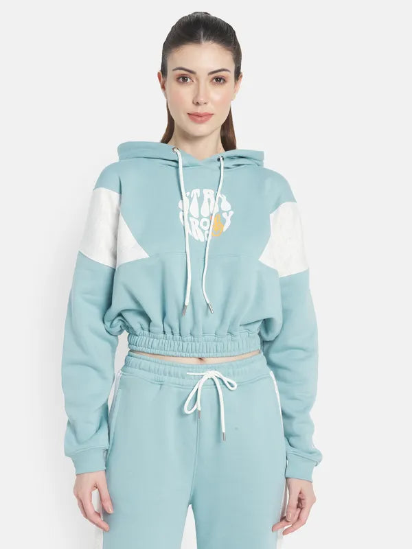 Mettle Women Plus Size Blue White Printed Tracksuits