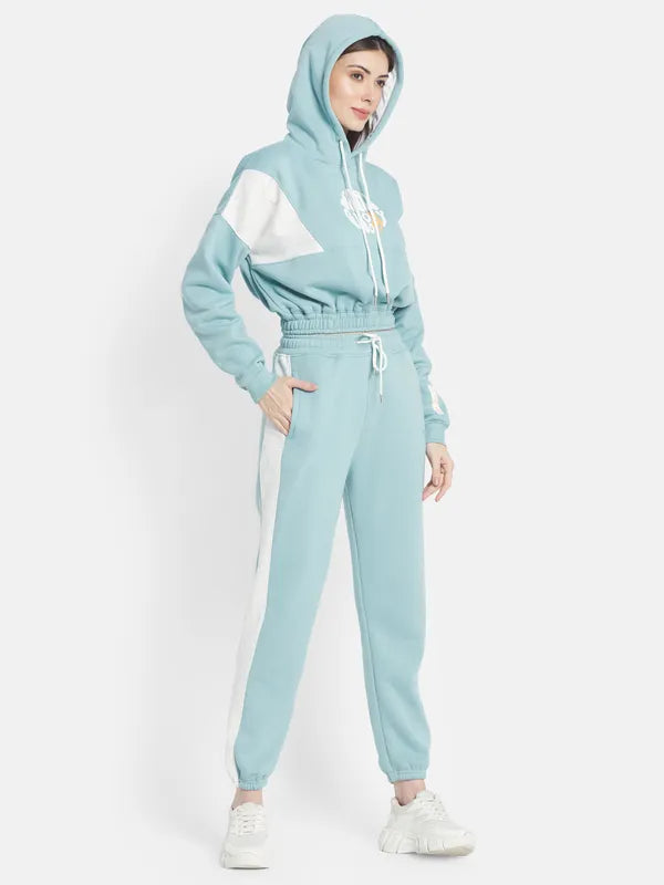 Mettle Women Plus Size Blue White Printed Tracksuits