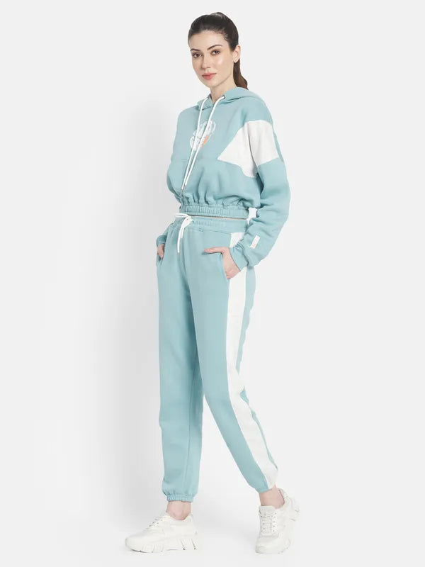 Mettle Women Plus Size Blue White Printed Tracksuits