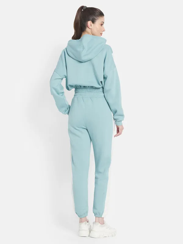 Mettle Women Plus Size Blue White Printed Tracksuits