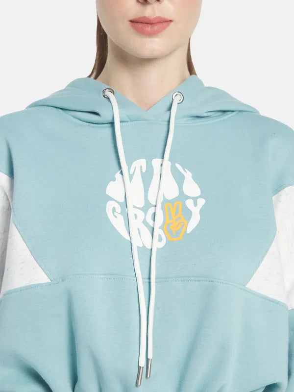 Mettle Women Plus Size Blue White Printed Tracksuits