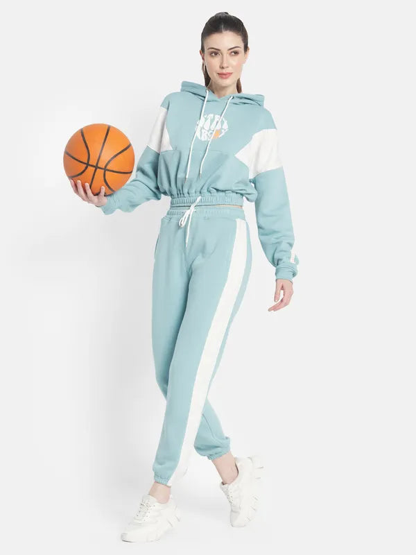 Mettle Women Plus Size Blue White Printed Tracksuits