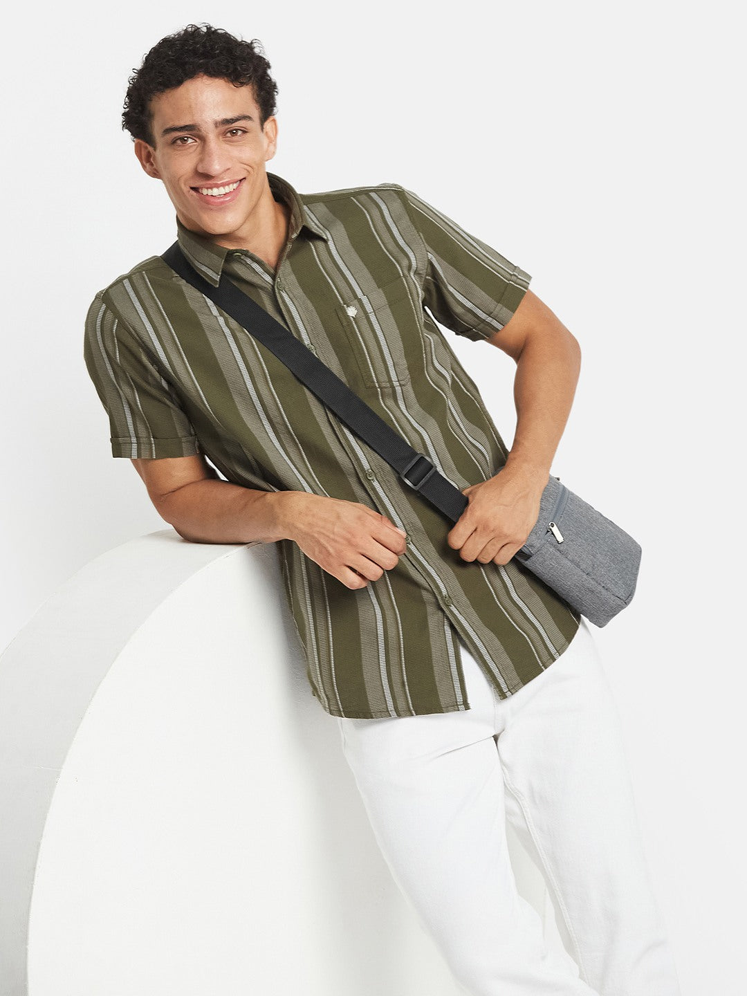 METTLE SS25 Striped Cotton Spread Collar Casual Shirt