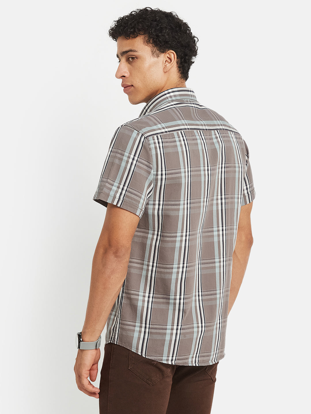 METTLE Men Tartan Checked Spread Collar Cotton Casual Shirt