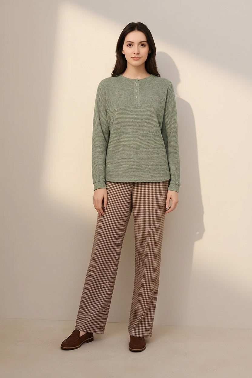 Women Solid Round Neck Sweatshirt