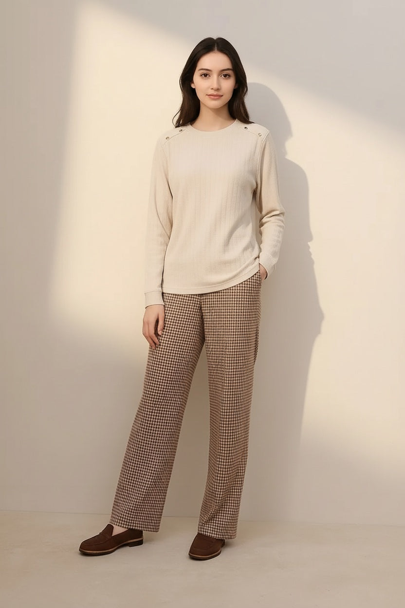 Women Solid Round Neck Sweatshirt