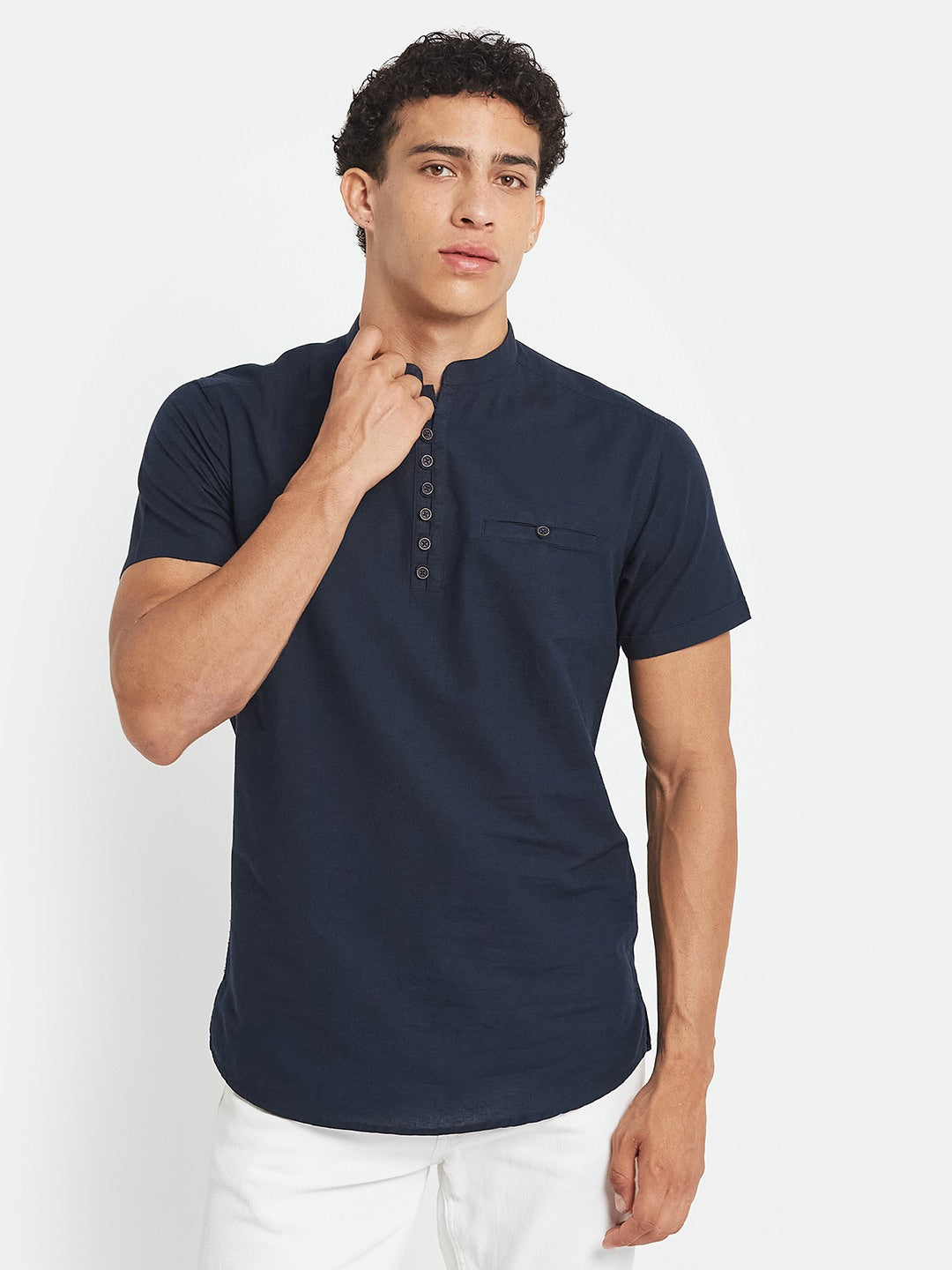 METTLE SS25 Cotton Mandarin Collar Casual Shirt