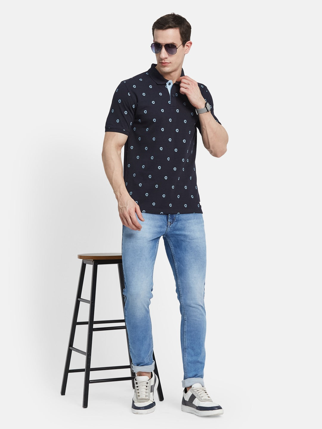 AOP FLORAL PRINT POLO NECK PIQUE T-SHIRT